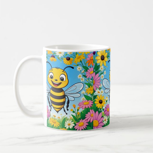 Tecknad Be Colorful Flowers Kaffemugg (Vänster)