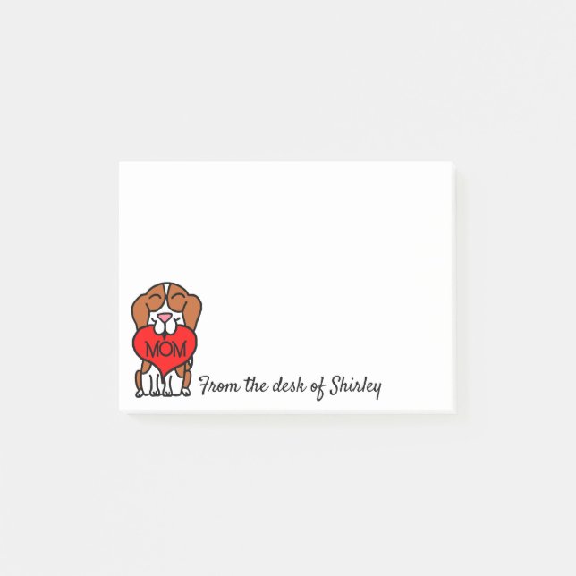 Tecknad Beagle Heart Mamma Post-it Block (Framsida)