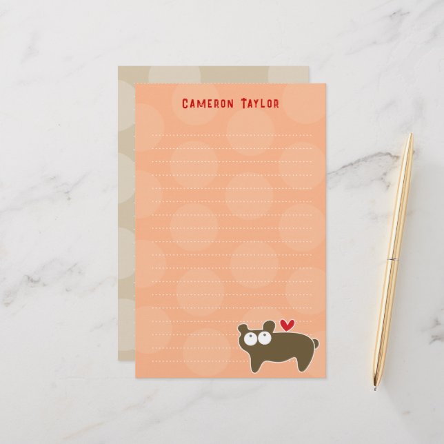 Tecknad Bear Kids Children Dots Tack Brevpapper (Fram/Back In Situ)