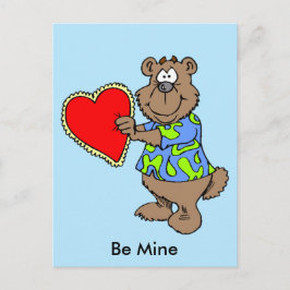 Tecknad Bear med Valentine Heart-vykort Helg Vykort