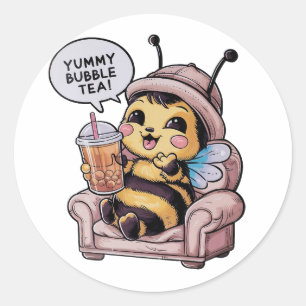 Tecknad Bee: Mysigt, Kawaii Vibes Runt Klistermärke