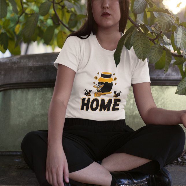 Tecknad Bee och Honung Burk ’HEME’ T-Shirt (Cartoon Bee and Honey Jar "HOME" )