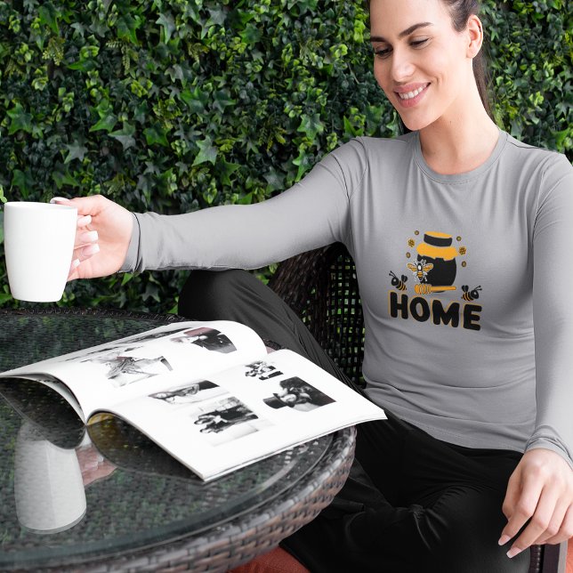 Tecknad Bee och Honung Burk ’HEME’ T-Shirt (Cartoon Bee and Honey Jar "HOME" T-Shirt)