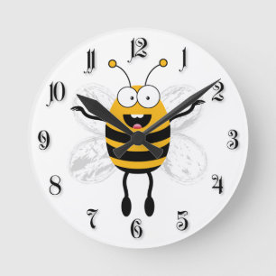 Tecknad Bee Rund Klocka
