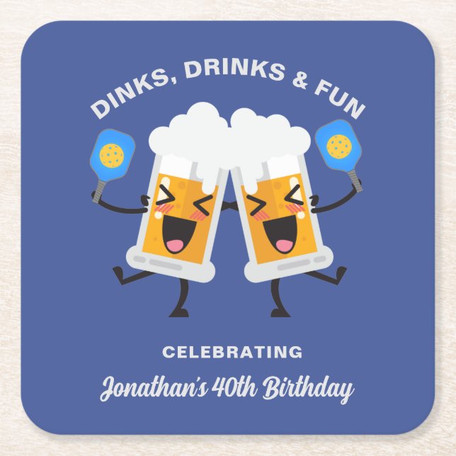 Tecknad Beer Mugg Anpassningsbar Pickleball Underlägg Papper Kvadrat (Framsidan)