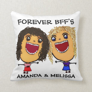 Tecknad Best Friend BFFs Blonde och Brunette Kudde
