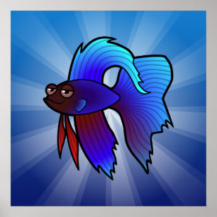 Tecknad Betta Fish/Siamese Fighing Fish Poster