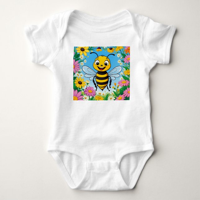 Tecknad Biet Färgglada Blommor  T Shirt (Framsida)