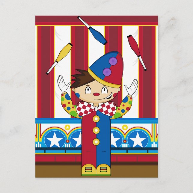 Tecknad Bigtop Juggling Circus Clown Vykort (Framsida)