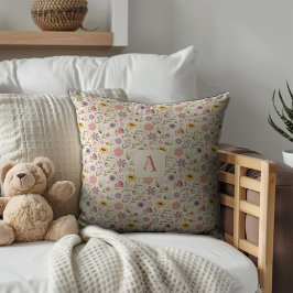 Tecknad bikupa blomma gul lavendel mönster initial kudde