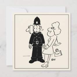 Tecknad bild av polis med urtavla. kort