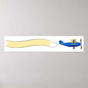 Tecknad Biplan med tom banderoll Poster