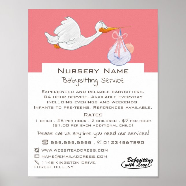 Tecknad Bird & Baby, Babyvvakt, Daycare, Nursery Poster (Framsidan)