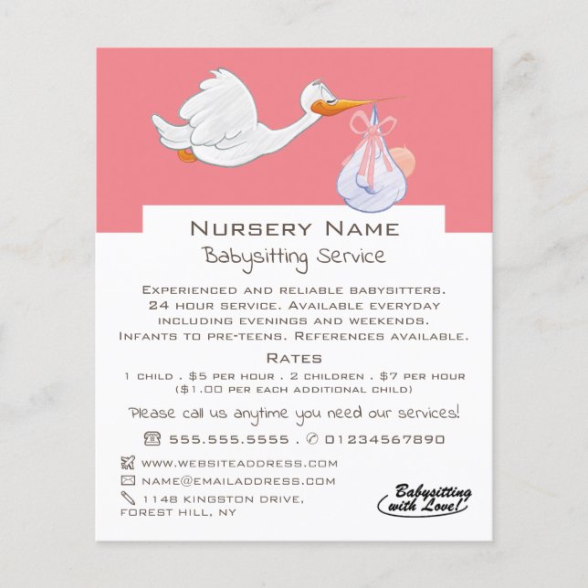 Tecknad Bird & Baby, barnvakt, daghem, Nursery Flygblad (Framsidan)