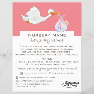 Tecknad Bird & Baby, barnvakt, daghem, Nursery Reklamblad