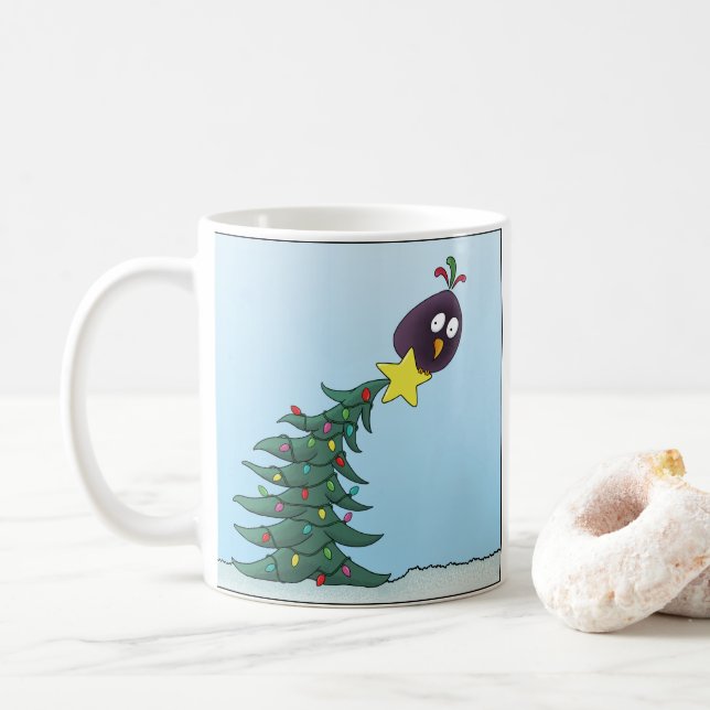 Tecknad Bird Julgran Star Kaffemugg (Med munk)
