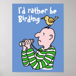 Tecknad Bird Watcher & Bird. Poster