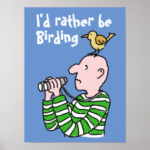 Tecknad Bird Watcher & Bird. Poster