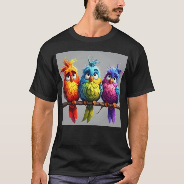 Tecknad Birds 1 lustigt T Shirt (Framsida)