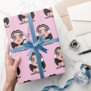 Tecknad Birthday Girl med hörlurar Presentpapper