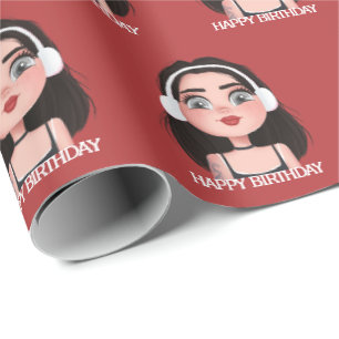 Tecknad Birthday Girl med hörlurar Presentpapper