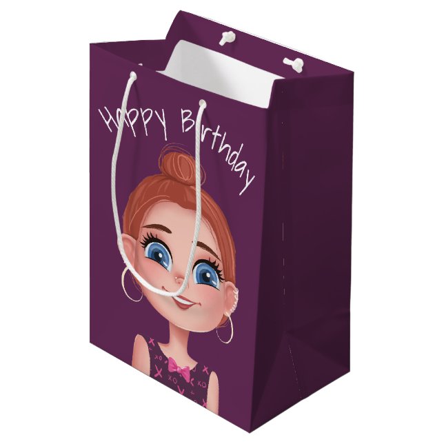 Tecknad Birthday Girl på Lila (Framsidan Vinklad)