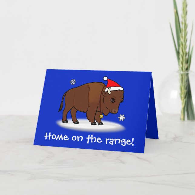 Tecknad Bison med Santamössa Helgkort (Framsida)