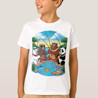 tecknad björnar som fiskar t shirt