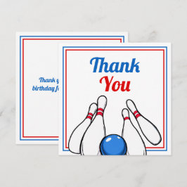 Tecknad blå och röd bowling barn 6-årsdag tack kort