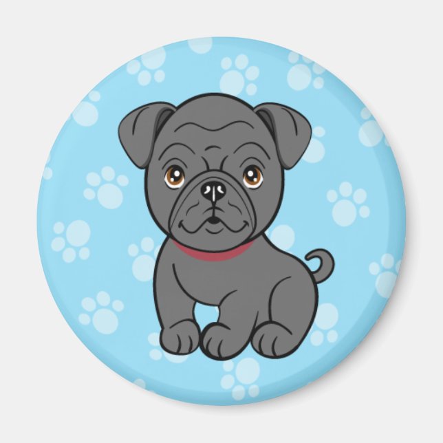 Tecknad Black Pug Magnet (Framsidan)