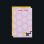 Tecknad Black Toucan Bird Kid Birthday Tack Brevpapper<br><div class="desc">Ett enkelt barnliknande stiliserat Teckning i en Cute Tecknad Black Baby Toucan Bird som bär ett stort rött hjärta (Kärlek) på baksidan, på en lätt Lila bakgrunden med Big Tjock Polka dots Mönster, Barn/Barns Tack Personal Stationery Blank Note Papper. Den här designen är dubbla-sidig. Lämpligt för pojkar eller flickors födelsedagar,...</div>