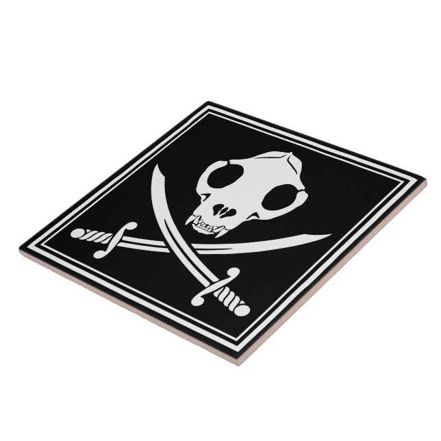 Tecknad Black White Jolly Kattunge Pirat Skull Bon Kakelplatta (Sidan)