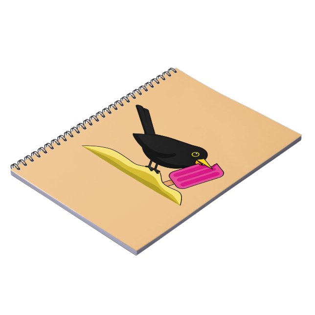 Tecknad Blackbird Äter en iskräm Anteckningsbok (Vänstra Sidan)