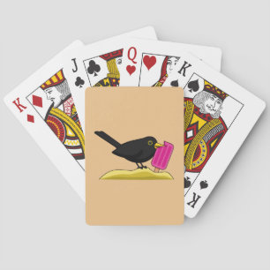 Tecknad Blackbird Äter en iskräm Casinokort