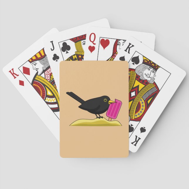 Tecknad Blackbird Äter en iskräm Casinokort (Baksidan)