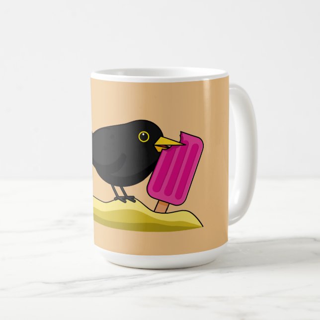 Tecknad Blackbird Äter en iskräm Kaffemugg (Framsida höger)