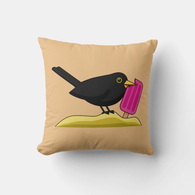 Tecknad Blackbird Äter en iskräm Kudde (Framsida)