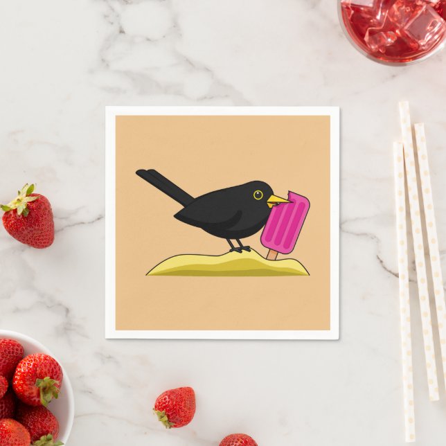 Tecknad Blackbird Äter en iskräm Pappersservett (Insitu)