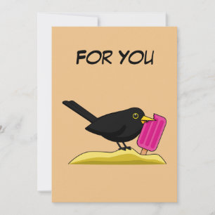 Tecknad Blackbird Eating Ice Cream Lägg till tex Tack Kort