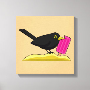 Tecknad Blackbird som äter en iskräm Canvastryck