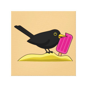 Tecknad Blackbird som äter en iskräm Canvastryck