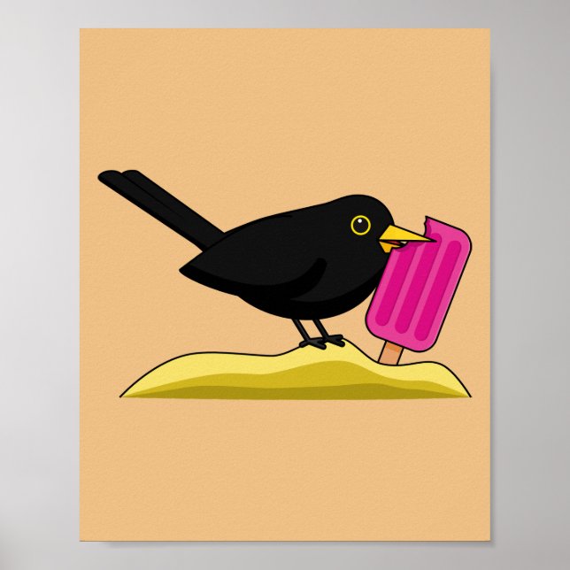 Tecknad Blackbird som äter en iskräm Poster (Framsidan)