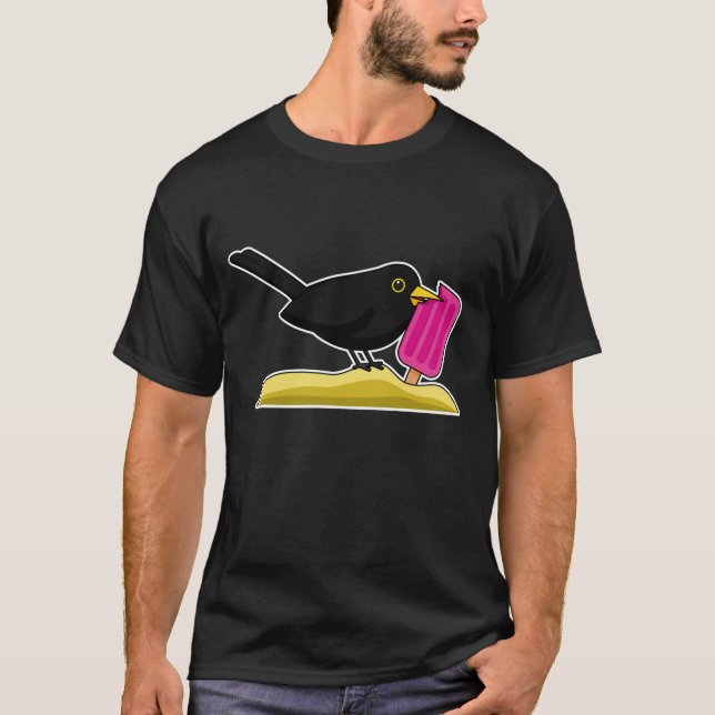 Tecknad Blackbird som äter en iskräm T Shirt (Framsida)