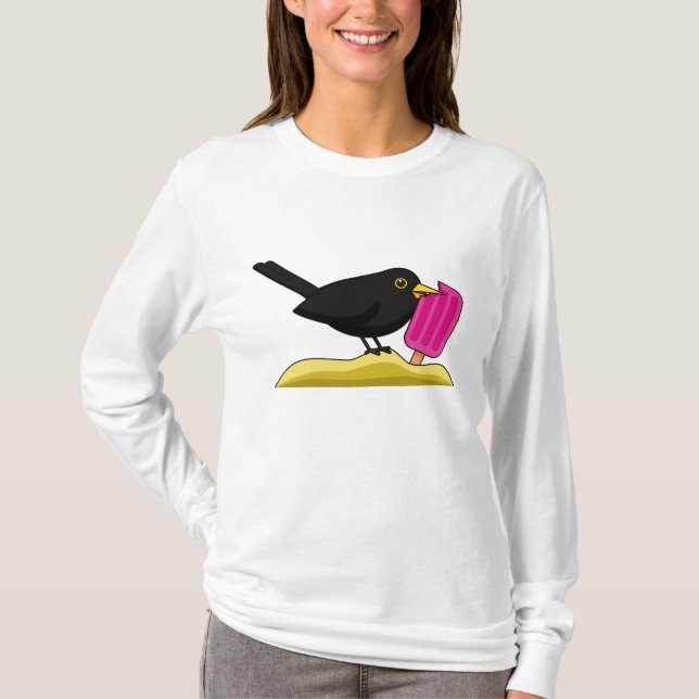Tecknad Blackbird som äter en iskräm T Shirt (Framsida)