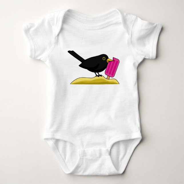 Tecknad Blackbird som äter en iskräm T Shirt (Framsida)