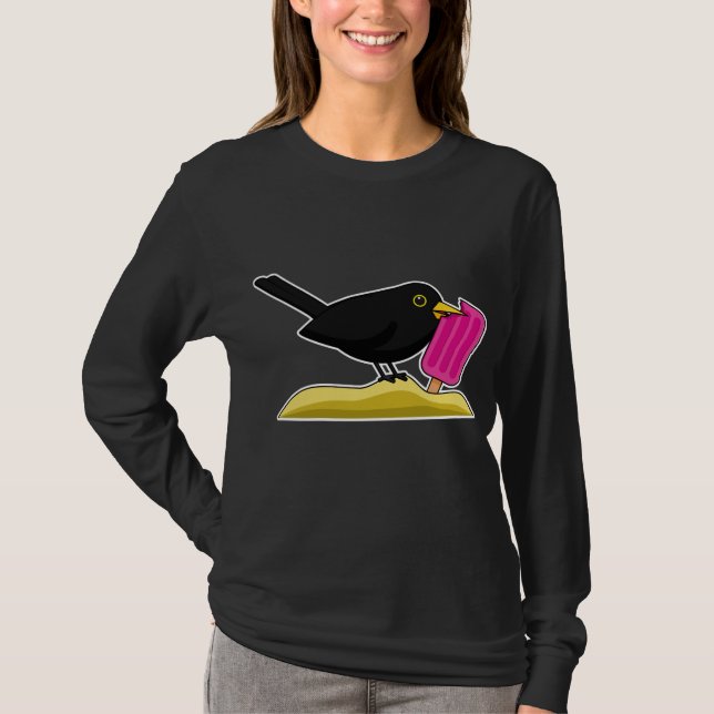 Tecknad Blackbird som äter en iskräm T Shirt (Framsida)