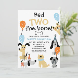 Tecknad Blue Bad Two Bone Hundar 2:a födelsedagen Inbjudningar