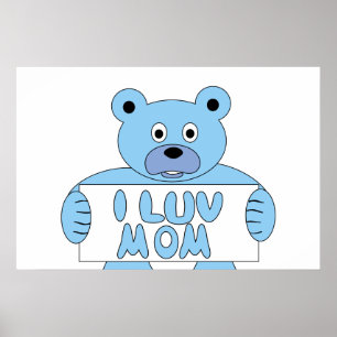 Tecknad Blue Bear I Luv Mamma (I Kärlek Mamma) Poster