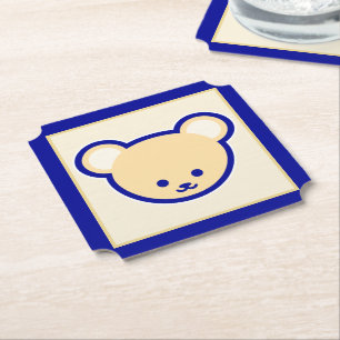 Tecknad Blue Beige Nalle Cute Art Underlägg Papper