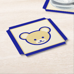 Tecknad Blue Beige Nalle Cute Funny Underlägg Papper